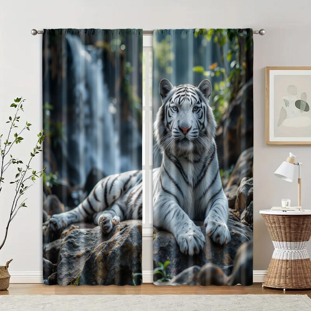 

2 шт., фильтрующие шторы (исключая удилища, неподвижный, без батареек) Белый тигр для использования в спальнях и гостиных 29x65in(75x166cm)