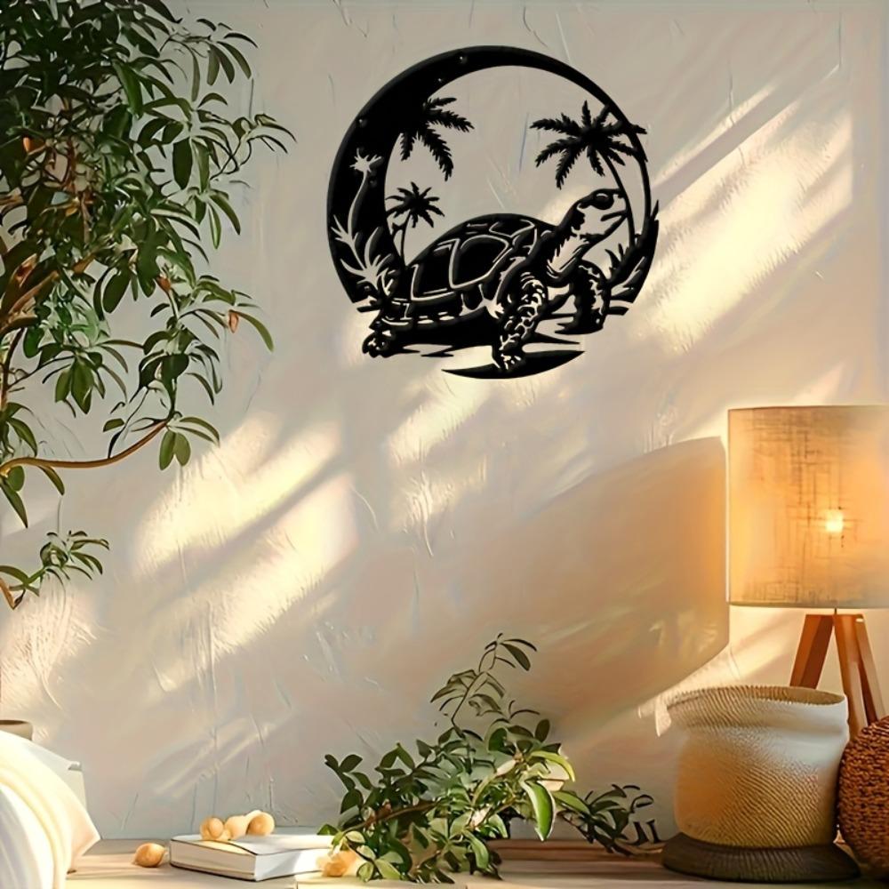 Iron Palm Tree Turtle Wall Art, Metal Outdoor Decor for Garden, Living Room, Office, Christmas Birthday Gift for Turtle Lover