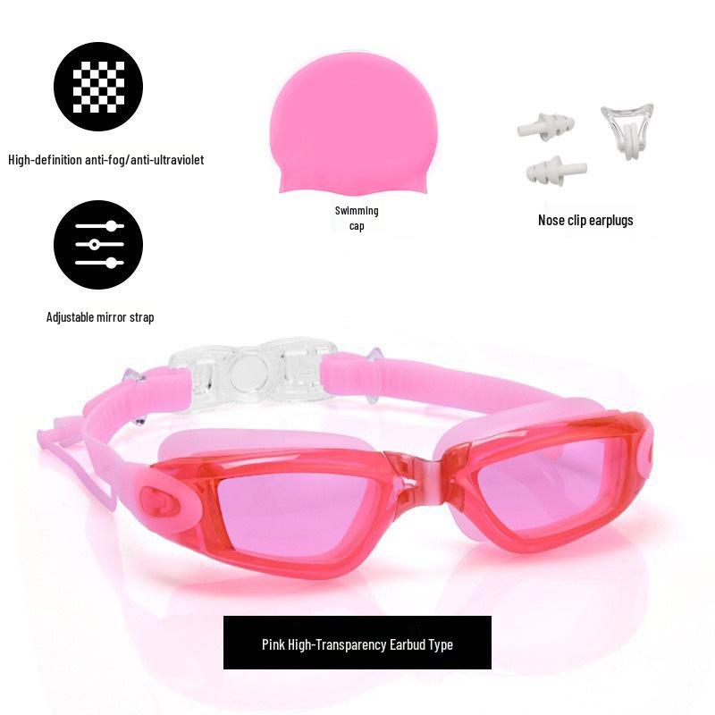 Professional Adult Racing Swim Set: Anti-Fog Silicone Goggles with Plated Waterproof Glasses