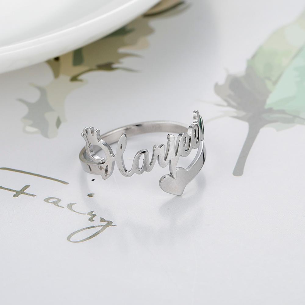 Heart Custom Rings Women Adjustable Stainless Steel Personalized Nameplate Wedding Ring Jewelry Gift