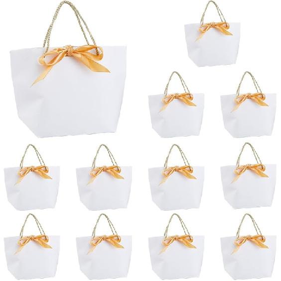 SUPERFINDINGS 12 Sets White Gift Bags Medium Gift Bags with Handles Party Favor Bags with Gold Bow Ribbon Paper Bags Bulk For Party Wedding Birthday