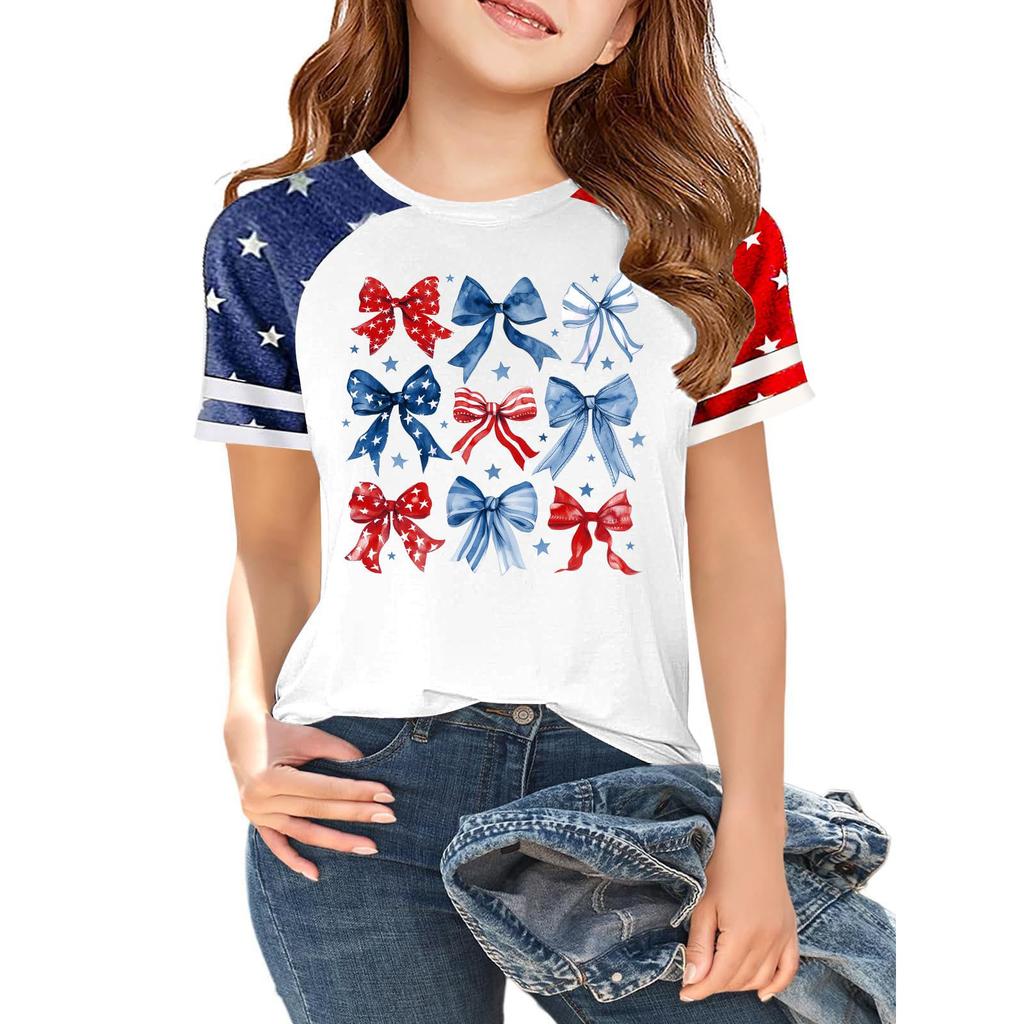 Children's Independence Day Printed Round Neck Short Sleeved Casual T-shirt