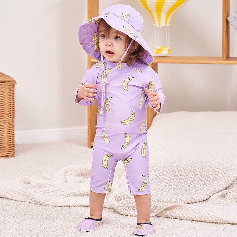 Kids' Cute Quick-Dry One-Piece Swimsuit: Long Sleeve, Sun Protection for Boys, Girls, Infants & Toddlers