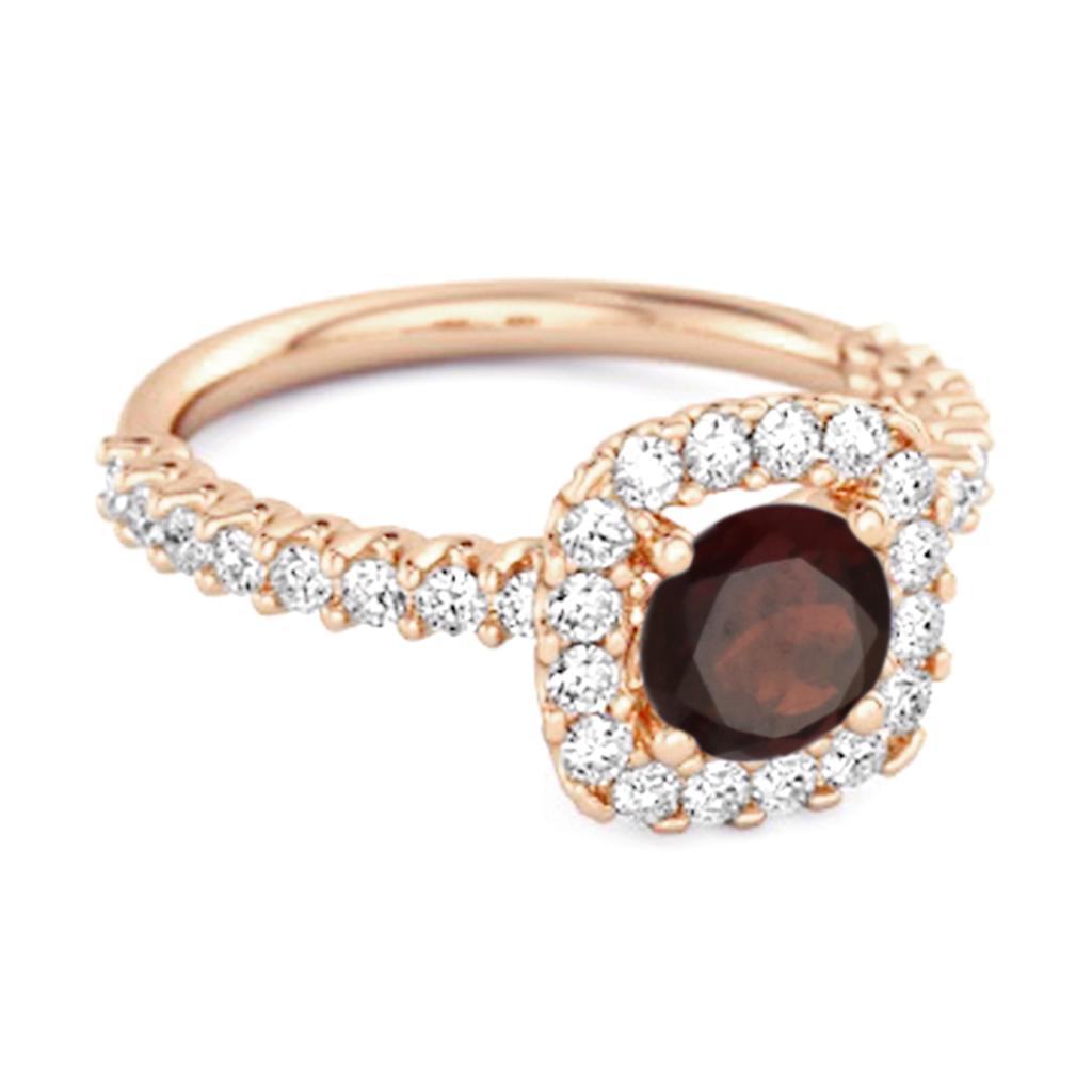 Granat Runder Kissen Halo Ring - 925er Sterlingsilber Roségold Vermeil