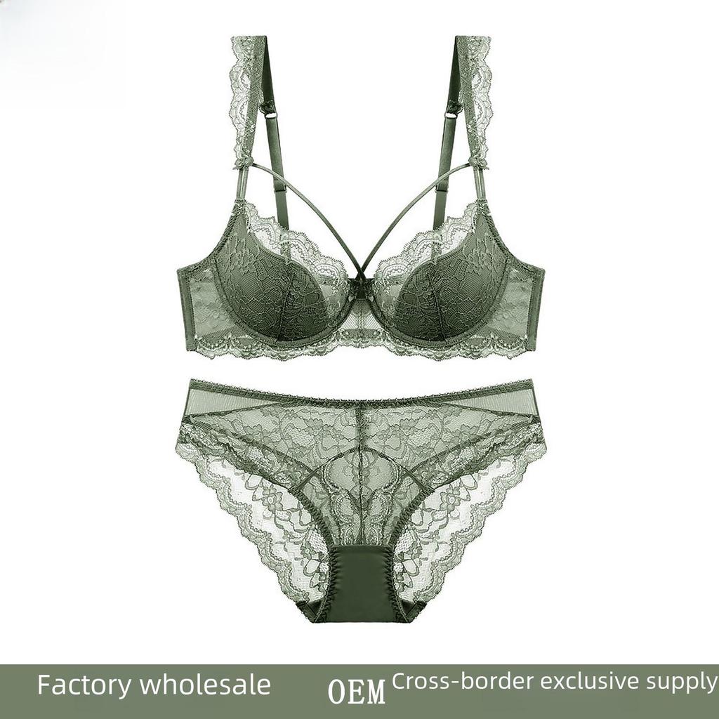 European & American Sexy Lace Cotton Bra Set - Comfortable, Breathable, Gathered, Plus Size Women's Underwear