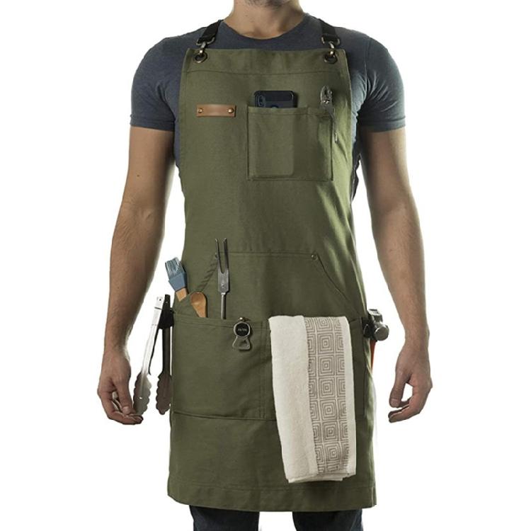 Robuste Arbeits-Schürze, Baumwoll-Canvas, Verstellbare Kreuz-Rückenbänder, Unisex