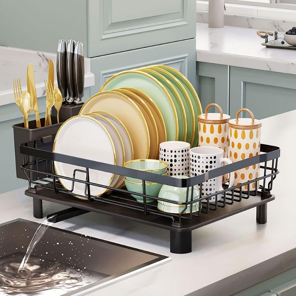 Large Capacity Dish Drying Rack Rust-Proof Drainboard Set Kitchen Storage Shelf  Kitchen Sink