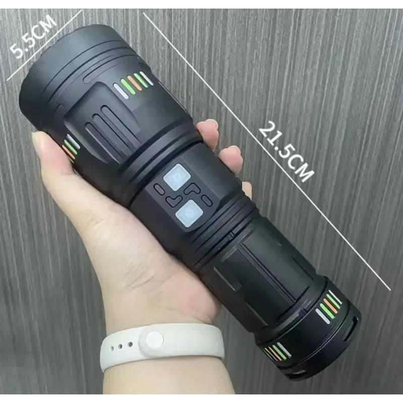 100W Ultra Powerful LED Spotlight 40000LM Long Range Zoom Flashlight Fluorescent Absorbing Film Luminous Flashlight Camping Emergency Lamp