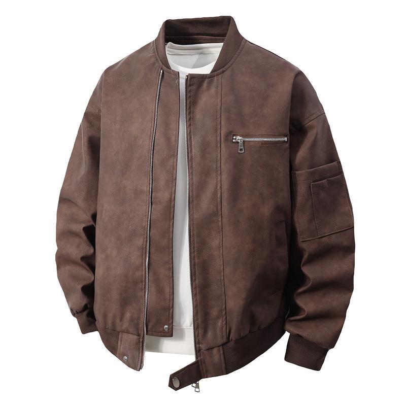 Men's American Retro Motorcycle PU Leather Jacket - Autumn/Winter Trendy, Handsome, Loose Casual Flight Style