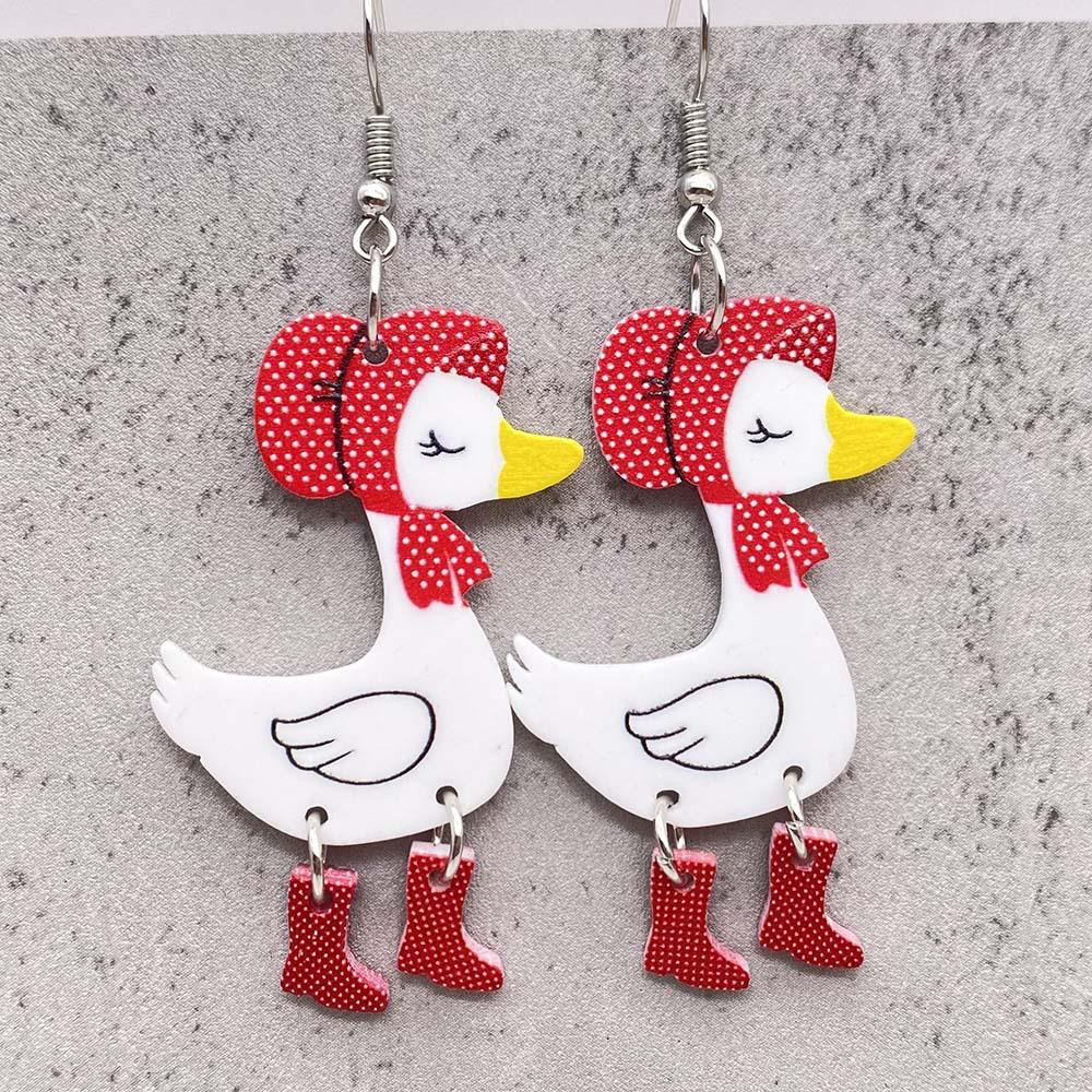 

Европейские и американские рождественские акриловые серьги-пуссеты в виде уток на высоком каблуке - Двусторонняя печать и забавный дизайн Acrylic