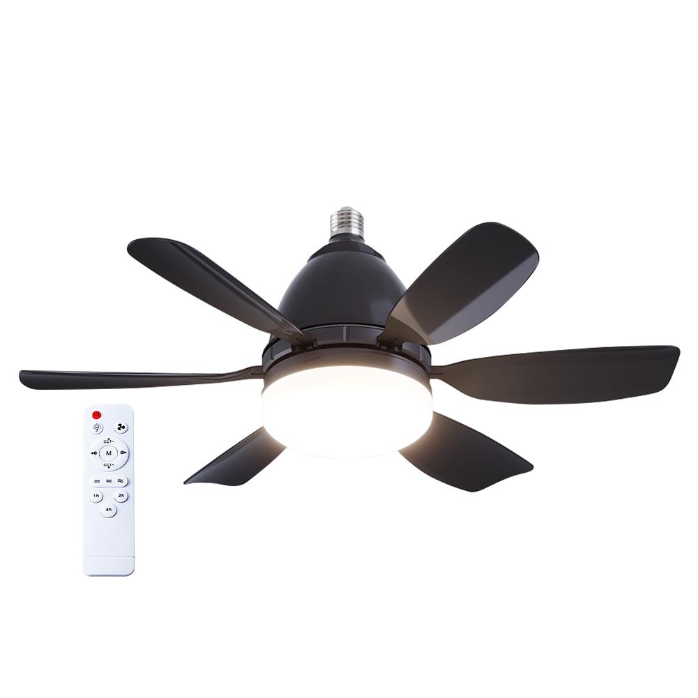 2-in-1 Elektrischer Akku-Ventilator 5 Gänge Bürstenloser Motor Ventilatorlicht mit APP-Fernbedienung Timer-Licht Ventilator für Wohnzimmer Camping