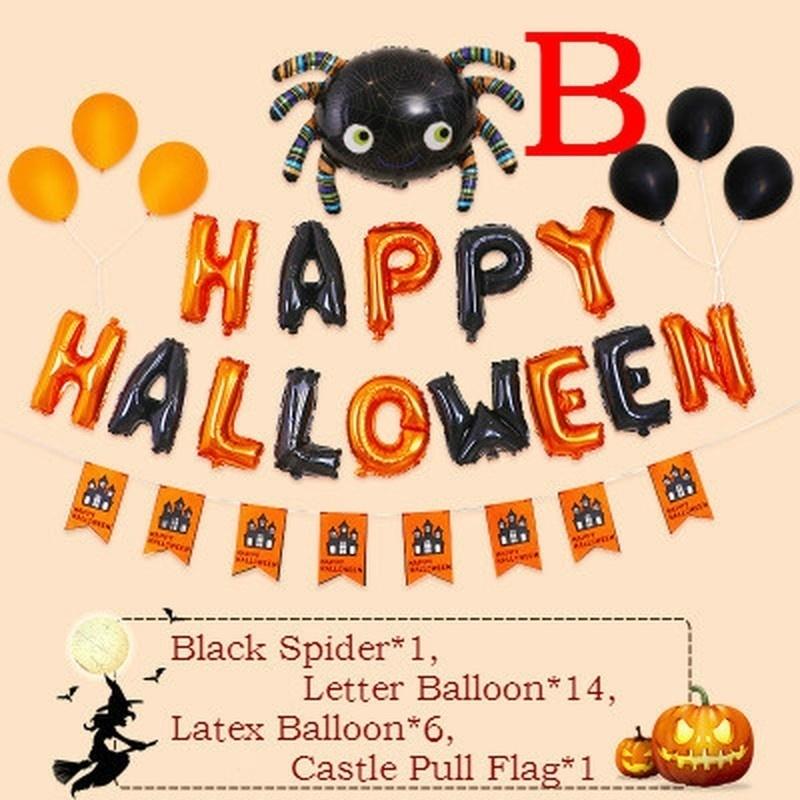 1 Set Happy Halloween Foil Balloons Ghost Bats Spiders Pumpkin Balloons Adult And Children's Balloons Holiday Party Decorations