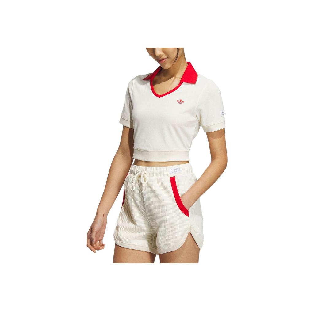 adidas Originals X Sans titre AE23 Polo Court à Col V Contrasté Femme Hauts Blanc cassé IN1082