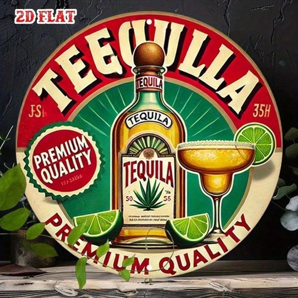 Vintage Tequila Aluminium Metallschild Rund 20 cm 2D Kunst Hausbar Man Cave Garage Wanddekor