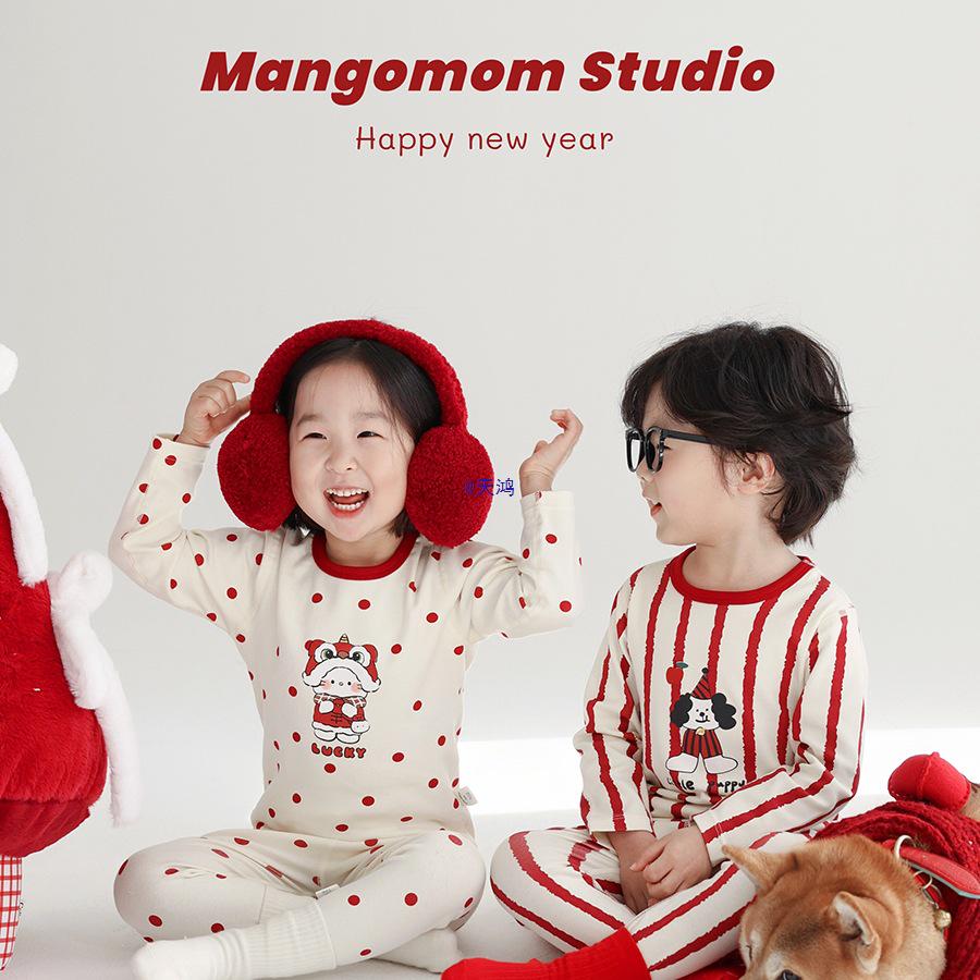 Children's New Year Warm Cotton Outfit: Birth Year Red Autumn Set for Boys and Girls