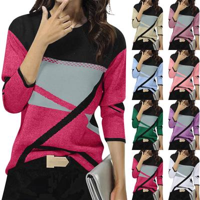 Women's Winter Fashion Contrast Positioning Printed Round Neck Long Sleeve Top