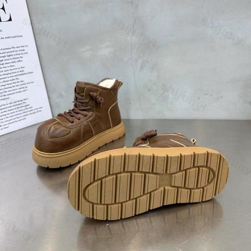 Fashion Platform Snow Boots Women's 2025 Winter New Fashion Height Increase Casual Cotton Shoes Outdoor Warm Comfort Lace Up Short Boots