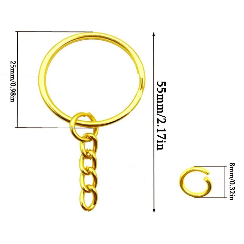 100pcs 1inch Keychain Rings Golden Split Round Key Ring with Chain and Open Jump Rings DIY Keychain Making Crafts Keychains with Chain and Jump Rings