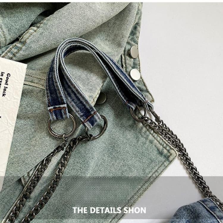 Vintage Washed Denim Chain Underarm Bag Tote Bag