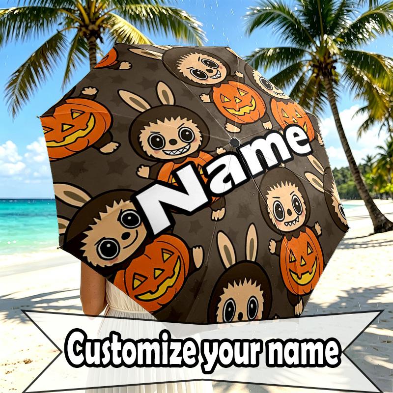 Custom Name Personalized Labubu Print Umbrella, Auto Open Close, 8‑Rib Sturdy Frame, Commute Camping Hiking Use, Birthday Gift