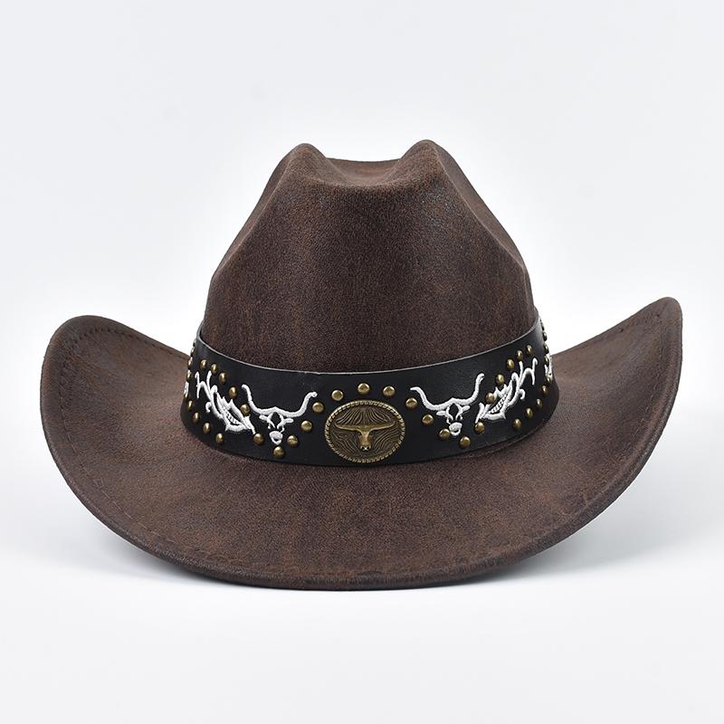 Faux Leather Cow Print Cowboy Hat Vintage Gentleman Cowgirl Jazz Hats for Men Women Sombrero Hombre