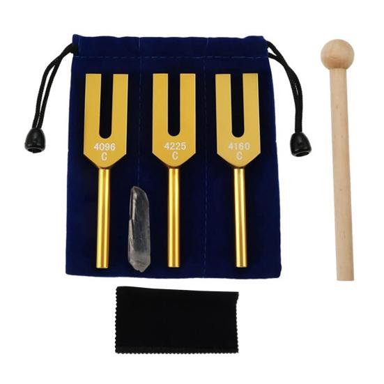 3 Stück Aluminium-Stimmgabel mit Holzhammer Faux-Kristall-Tasche 4096/4160/4225Hz Heilinstrument Stimmgabel Yoga Meditation Entspannung Zubehör