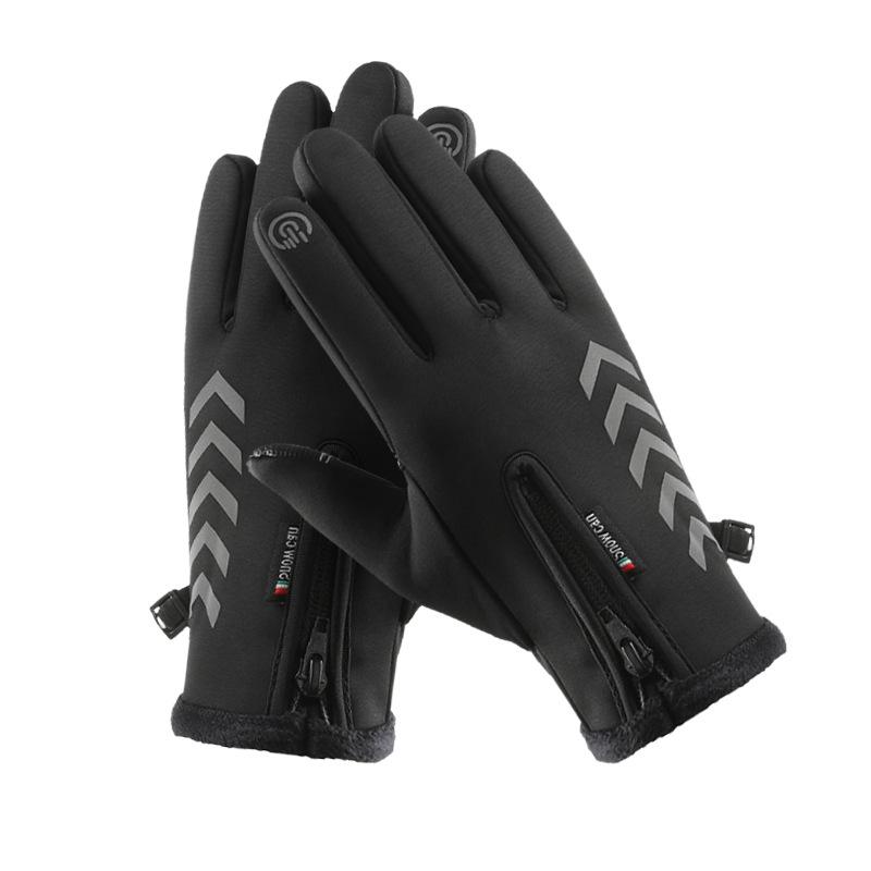 Autumn/Winter Windproof Fleece Cycling Gloves with Touchscreen Compatibility and Zipper Closure