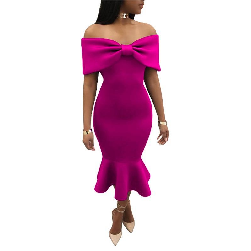 Evening dress temperament chest wrap bow fishtail dress autumn new women's clothing
