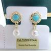Zhuji Vintage Court Turquoise Freshwater Pearl Earrings with Micro-Paved Zircon