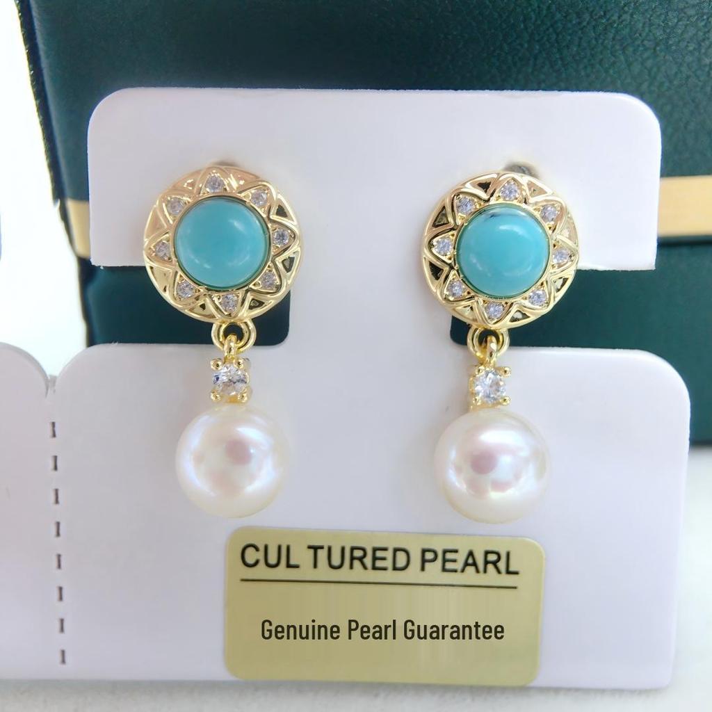 Zhuji Vintage Court Turquoise Freshwater Pearl Earrings with Micro-Paved Zircon