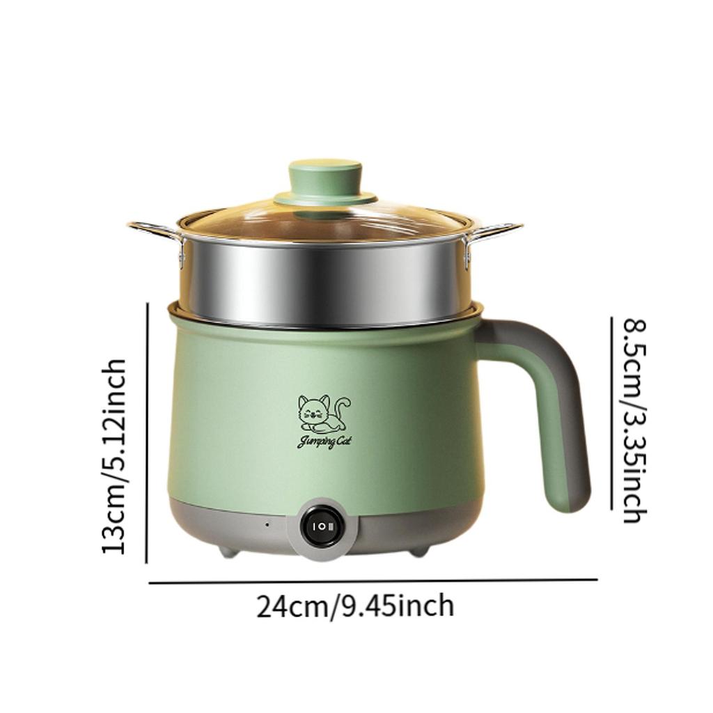 Marmite électrique 1,8 L avec cuiseur vapeur, marmite portable multifonction, cuiseur à ramen antiadhésif pour œufs, soupe, flocons d'avoine, steak, boulettes