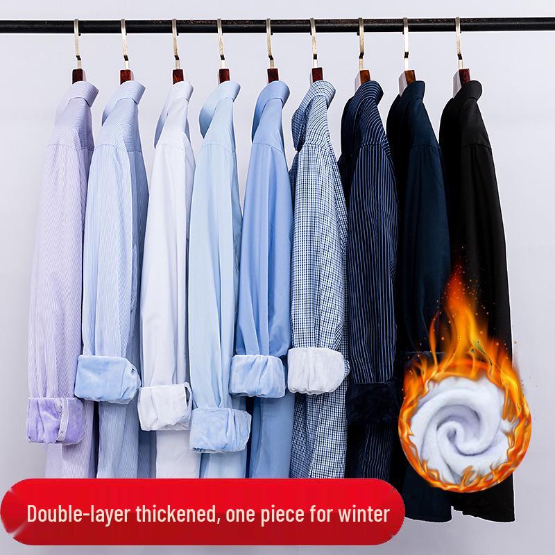 Men's Fleece-Lined Striped & Checkered Business Casual Warm Shirt for Middle-Aged & Elderly