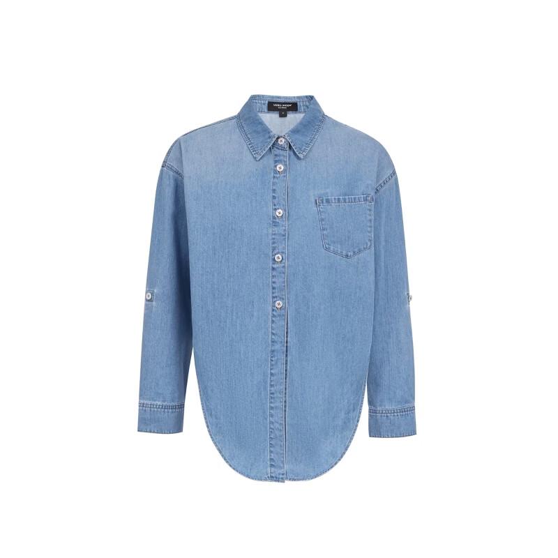 VEROMODA Women's Lyocell Blend Tie-Sleeve Denim Shirt