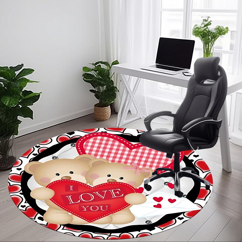 1pc Teddy Bear Love Heart Carpet for Office Non-Slip, Round Carpet, Soft & Comfortable, Carpet for Office, Lightweight Round Floor Mat