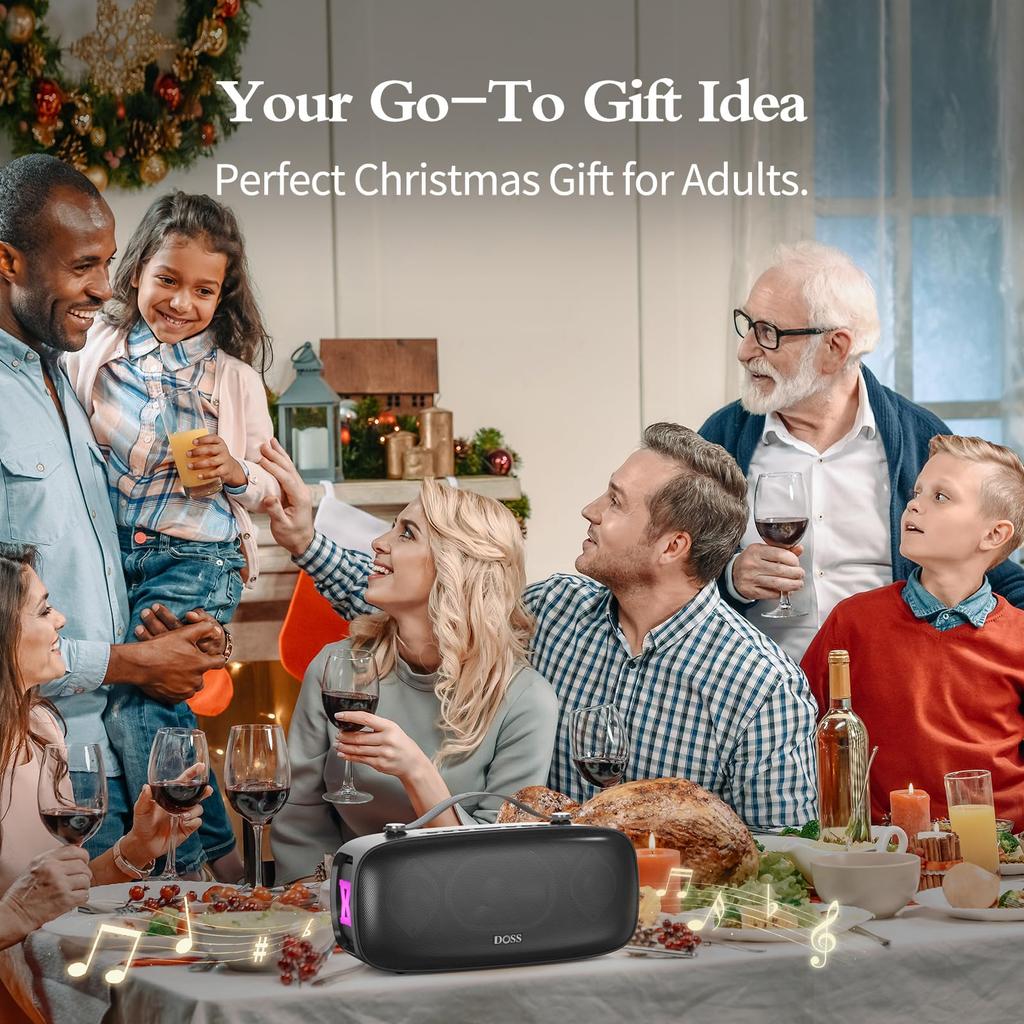 DOSS Extreme Boom Pro D300 Wireless Bluetooth 80W Loud 20 Hours of 3 EQ IPX6 Portable Bluetooth Speaker for and Travel Speaker, Volume, Playback,