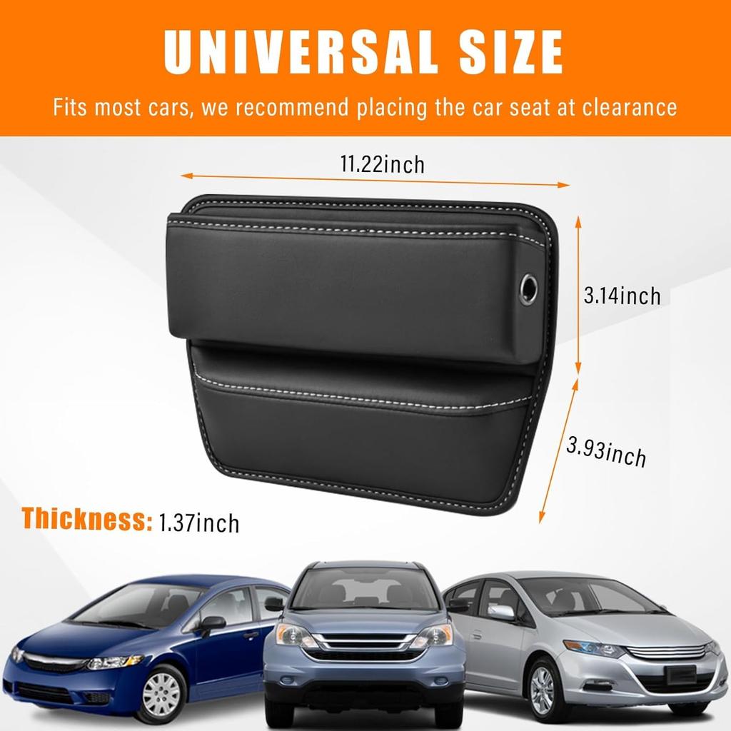 Premium Leather Car Seat Gap Organizer Side Pocket Organizer Black