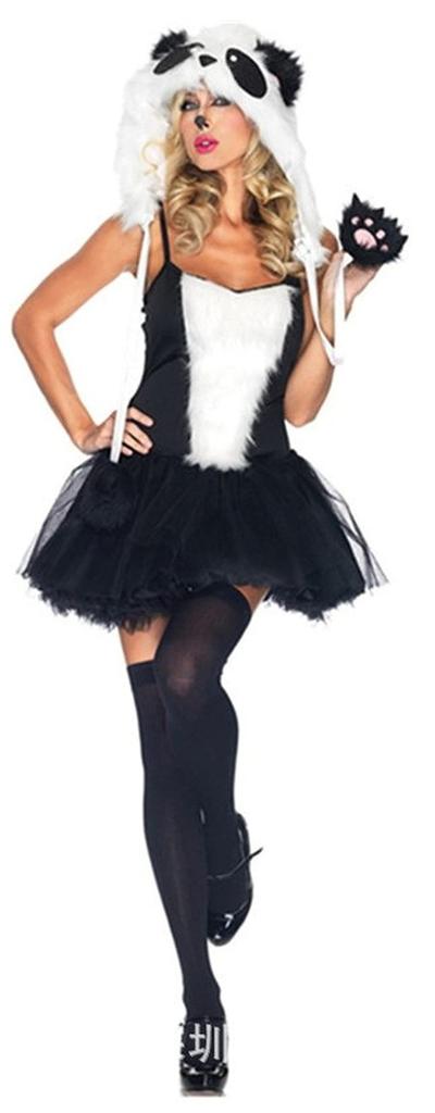 Panda Animal Costume Cosplay Outfit Set for Adult Includes and One Size Fits Most Women, Miniskirt, Dress, Hat,
