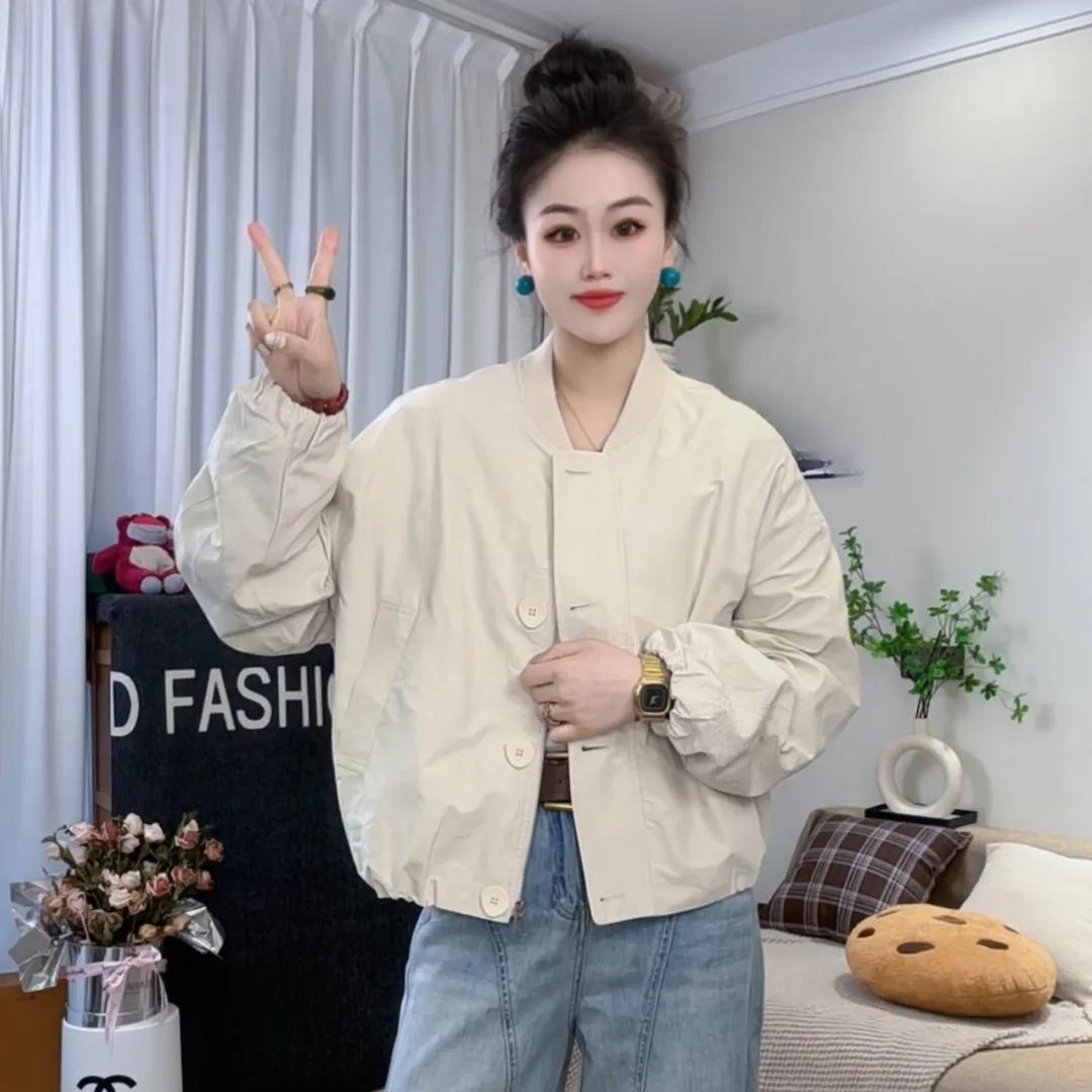 

Женская весенне-осенняя куртка-бейсболка, короткая куртка, свободный повседневный короткий топ на пуговицах S бежевый