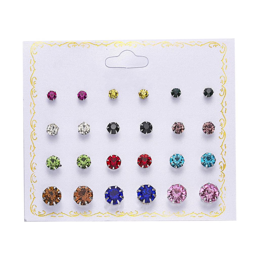 Ensemble de 12 paires de boucles d'oreilles élégantes en alliage de zirconium pour femme