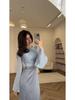 2026 Solid Color Elegant Long Sleeve Bodycon Dress - Waist-Hugging, Ruched, Sexy, High-End