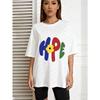White Oversized T-Shirt With Colorful Hope Flower Print For Casual Wear
