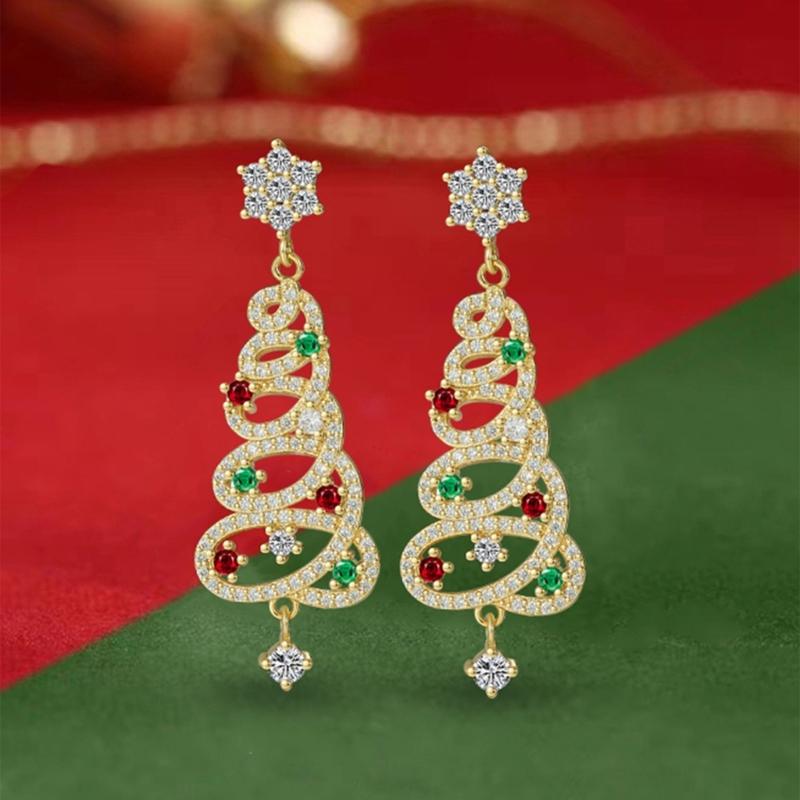 Korean Zircon Christmas Tree Earrings Rhinestone Crystal Star Drop Earring Gift