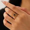 Eight-Pointed Star Natural Stone Sun Ring: Luxury Titanium Steel Open Design