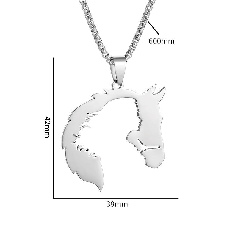 Stainless steel hollowed-out retro horse head girl sweater chain, women's sweatshirt necklace, men's hip-hop personality pendant