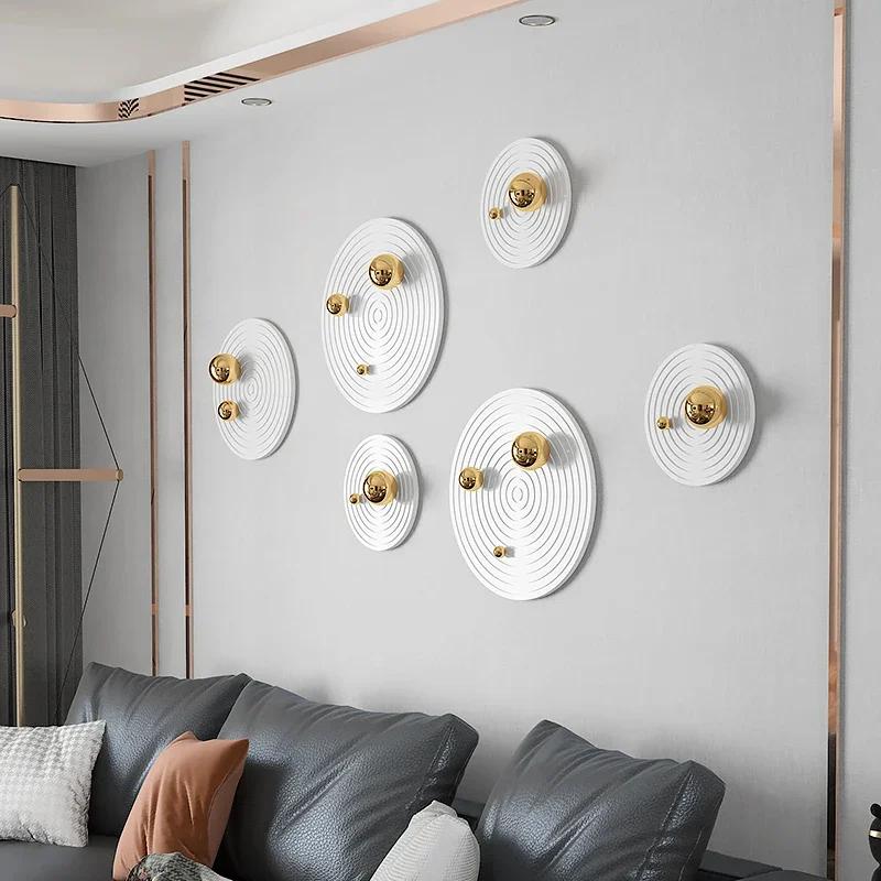 Round Plate Golden Ball Wall Hanging Living Room Bedroom Decoration 3D Three-dimensional Pendant Planet Track Porch