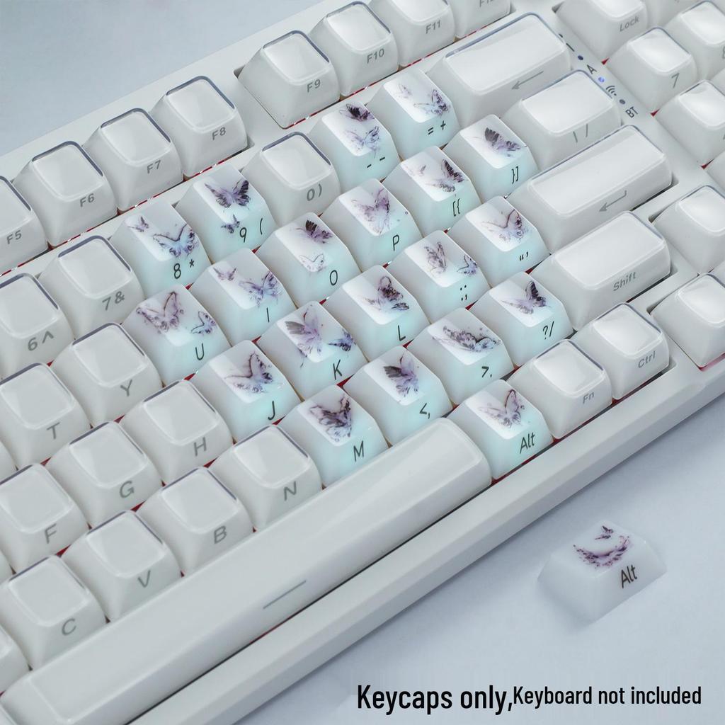 21-Key XVX Butterfly Translucent Pink & White Heart Keycaps for Magnetic Switch Keyboards