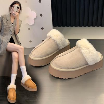 Women Winter Plush Sandals  Fur Slippers Luxury Slip On Platform Slides Women Thick Sole Designer Cotton Home Cotton Shoes