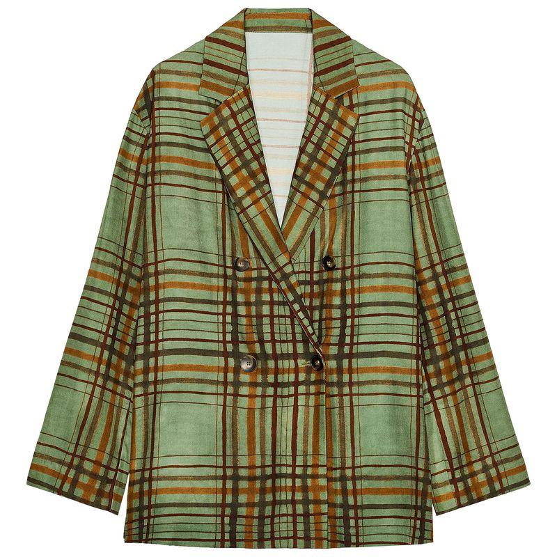 Zaprha 2025 Autumn New Double Button Plaid Draping Effect Lapel Long Sleeve Blazers 8383032