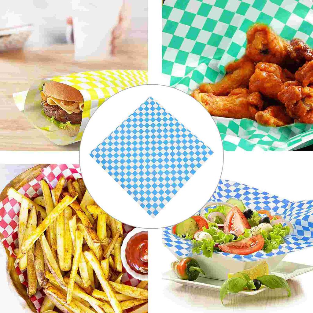 50 Sheets Checkerboard Burger Food Wrapping Paper Rice Ball Bento Baking Bread Mat Grease-proof Sandwich Basket Liners Cheese