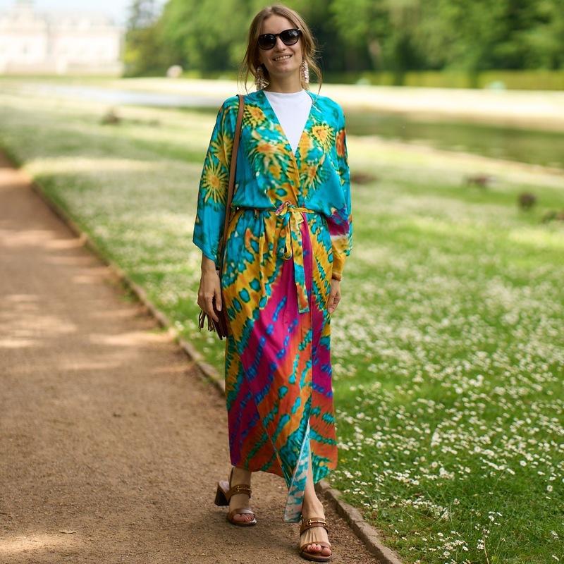 

European & American Style Cotton Print Beach Cover-up: Sexy Cardigan, Loose Sun Protection Shirt, Bikini Cover-up in 15 Colors. One Size